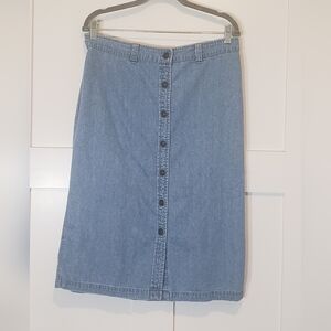 Christopher & Banks Denim Button Down Midi Skirt 100% Cotton Size 12